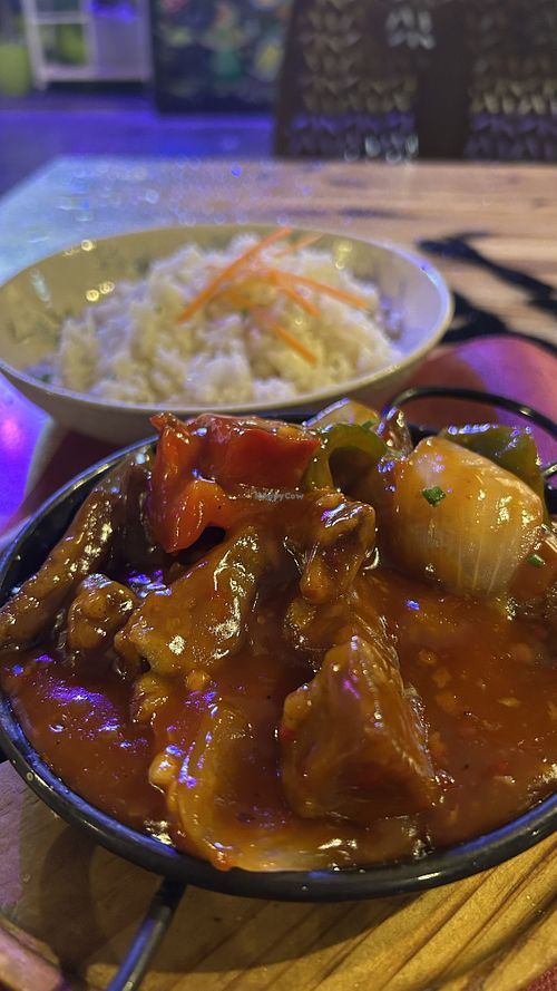Shakshuka and rice  at Tulsi in Barcelona