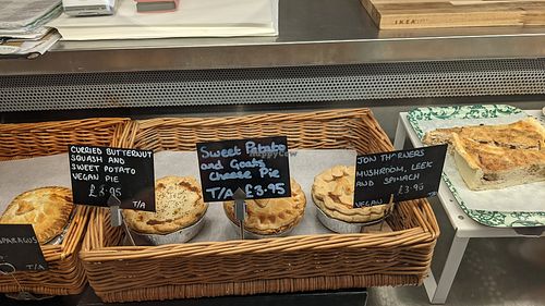 Vegan pies at Good Food in Lyme Regis