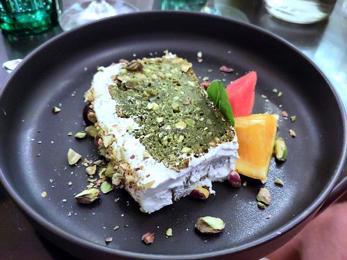Spinach-pistachio cake at Tabula Rasa in Colmar