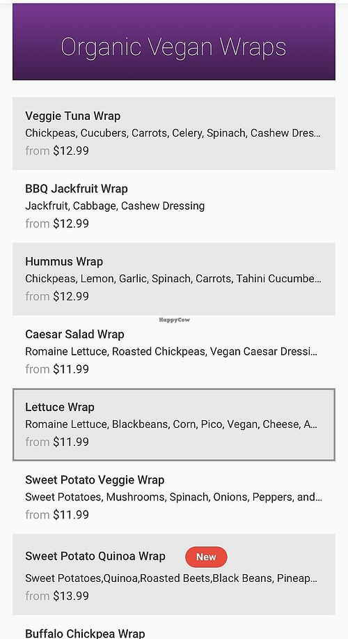 Organic Vegan wraps  at Juice N Blendz in Massapequa