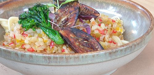 Pasta with bimi and eggplant at Etappe 33 in Kluisbergen