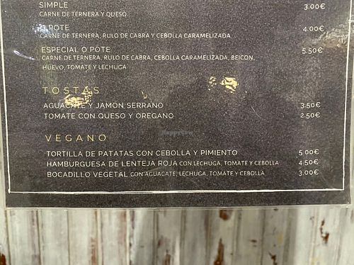 Menu at O Pote Cafetería Tapería in Castro Caldelas