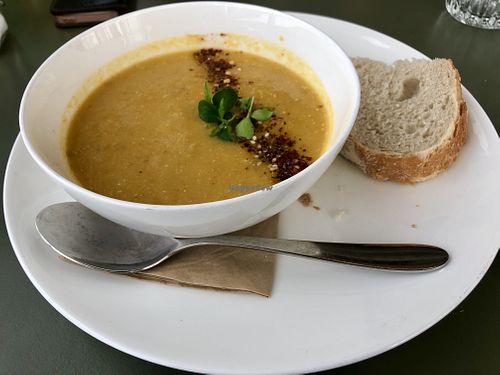 Pumpkin-Carrot soup (vegan) at DeDAKKAS in Haarlem