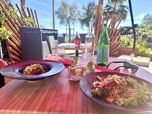 Panko Tofu, Vegetable Noodles and Vegetable Spring Rolls (and a sea view!)  at Tanoshi in Le Lavandou