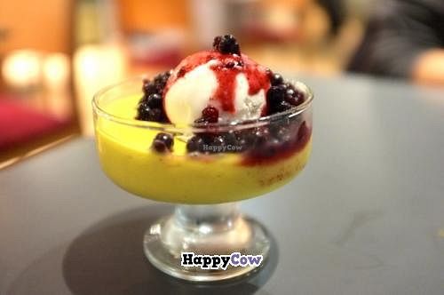 Dessert with berries  at Saf - Kensington in West London