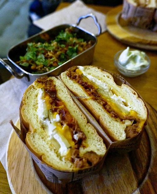 Smashed cheese burger + Fried Brussel sprouts as side at Les Tontons Veg in Paris