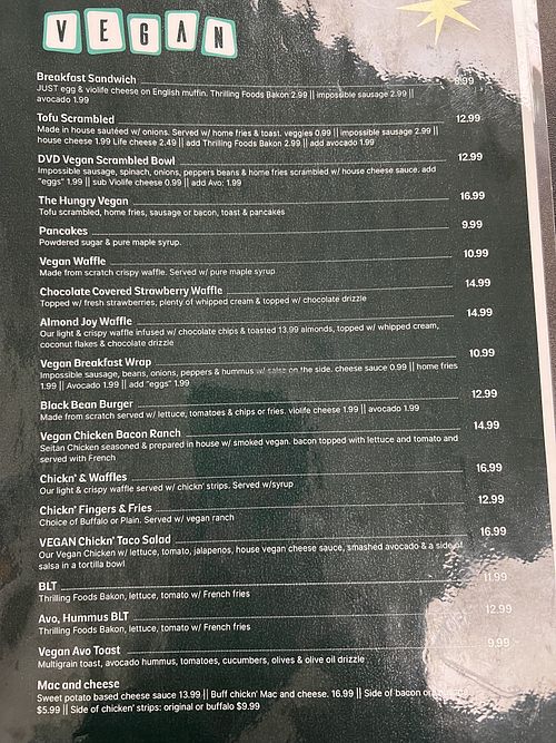 Vegan Menu  at Donut Villa Diner in Malden