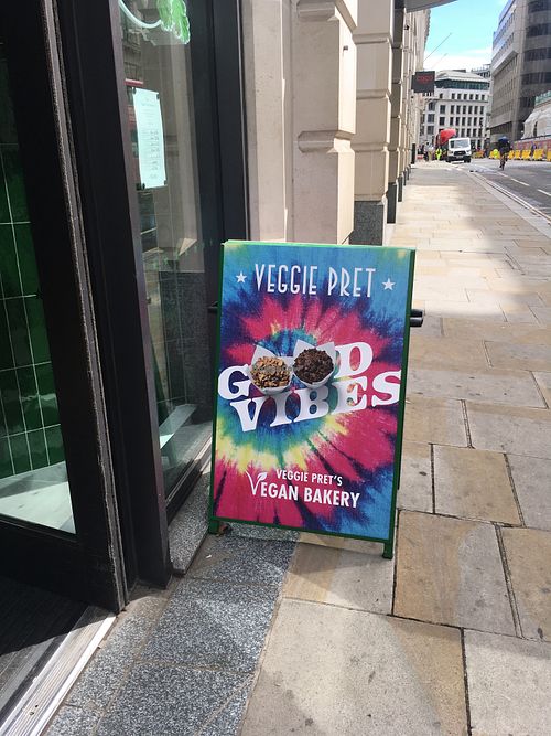 vegan sign at Veggie Pret - King William St in London