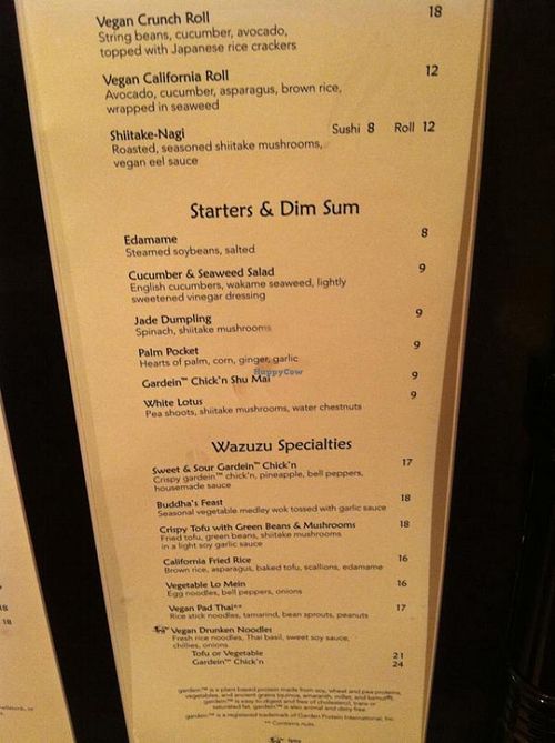 Veg menu at Wynn Hotel - Wazuzu in Las Vegas