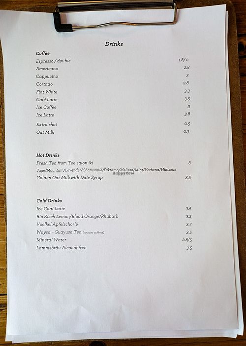 Menu page at Cafe Pilz at Cafe Pilz in Berlin