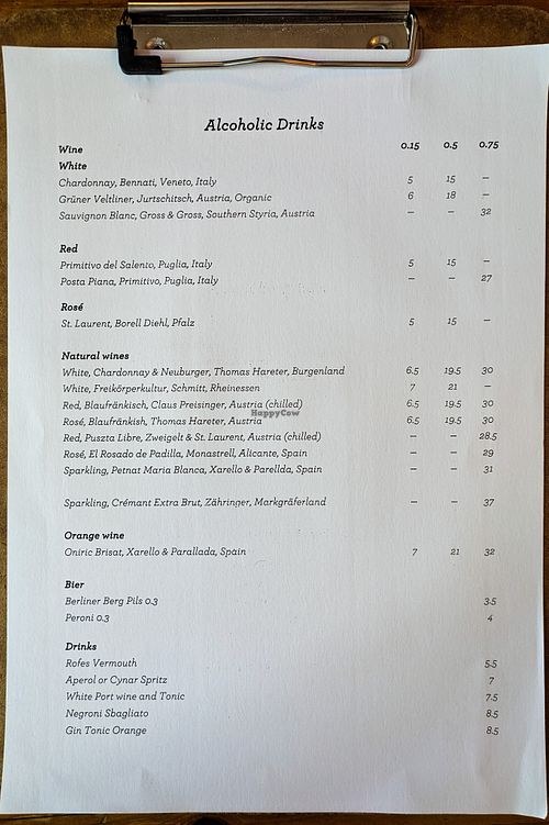 Menu page at Cafe Pilz at Cafe Pilz in Berlin