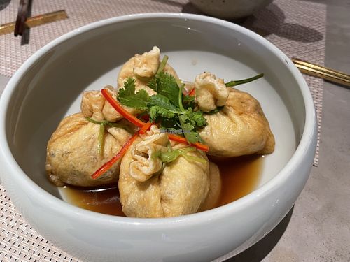 Blessed Tofu Skin Pocket stuffed with Sweet Potato Noodle  at Soil to Soul 土生花 in Kowloon