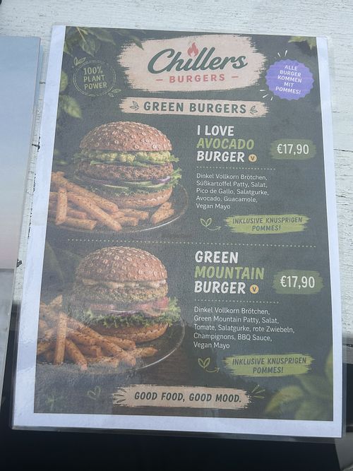 2 vegan Burgers in the menu.   at Chillers in Borkum