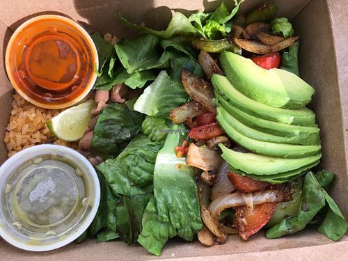 Vegetarian fajita tostada - (not on the menu and asked for it without dairy )  at La Fonda Lopez in Twisp