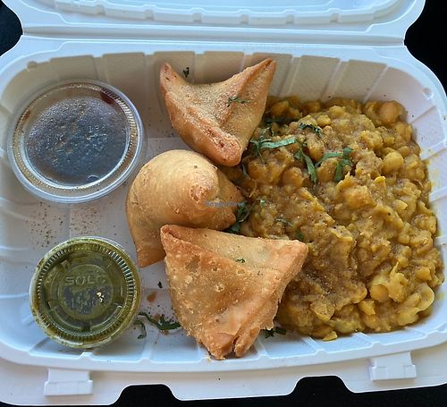 Samosa with chana! at Love Curry Indian Cuisine in Pasco