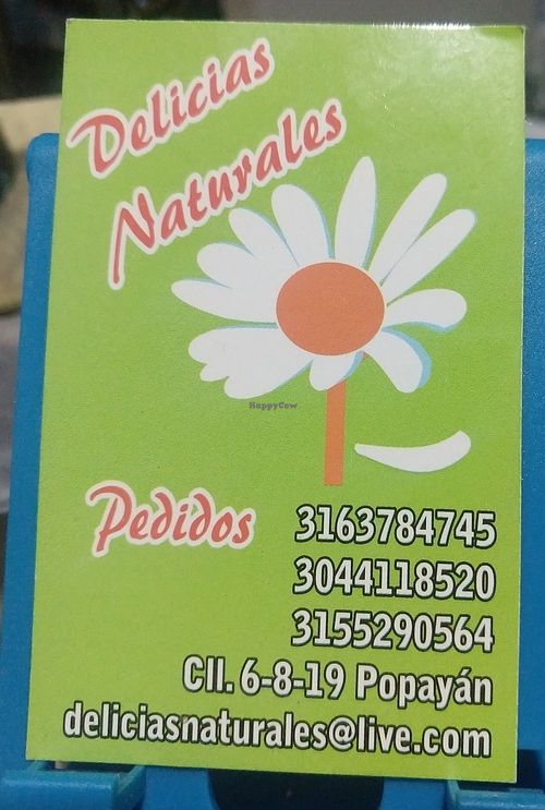 Business card August 2024 at Delicias Naturales in Popayan