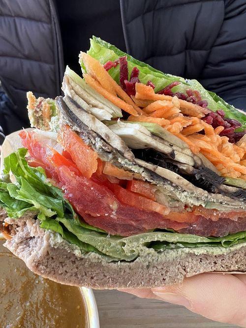 Cilantro jalapeño hummus sandwich    at Haven Market in Livingston Manor