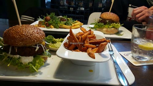 2 vegan burgers with fries and the vegan poutine at The Bulldog in Osnabrueck