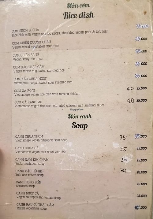 a page of 6-page menu
 at Khai Tam in Ho Chi Minh City