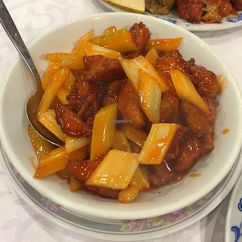 Veg pork in sweet and sour sauce  at Man Bo Vegetarian in Kowloon