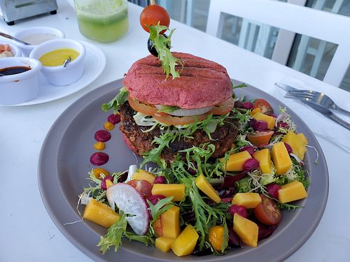 Quinoa potato burger at NA NA  in Playa Del Carmen