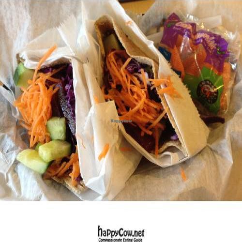 Delicious pita sandwich with side of baby carrots at FeelGoods cafe at FeelGoods Cafe in St James