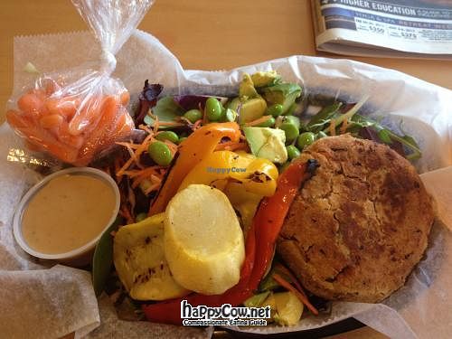 Sunflower Sesame Edgy burger with sesame dressing, large salad and extra grilled veggies. Everything was so fresh & delicious! at FeelGoods Cafe in St James