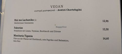 Current vegan options at Der Grieche in Korneuburg