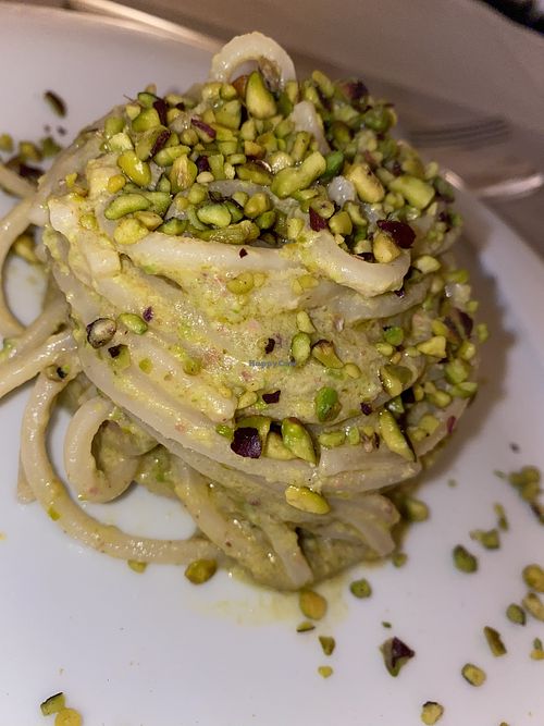 Pasta con pesto di pistacchi vegana   at Agriristories in Matera