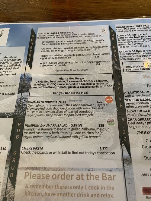 Vegan option on the menu  at The Crafty Moa  in Arthurs Pass