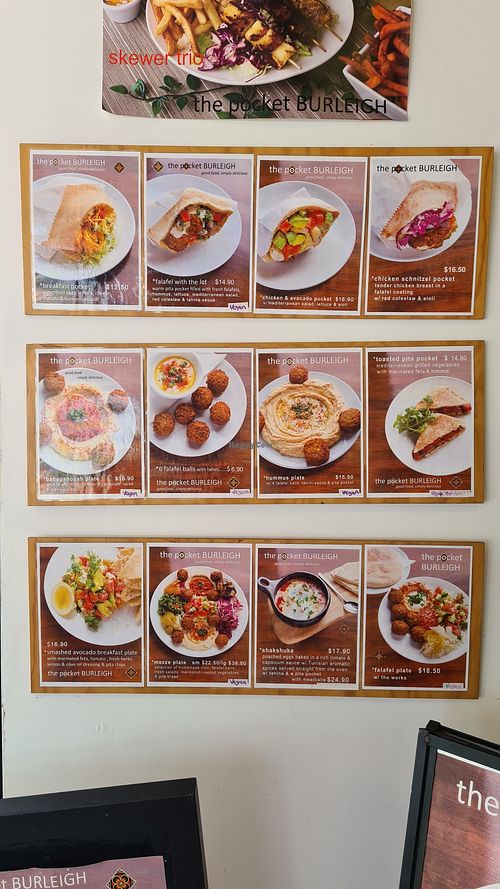 Some items on the menu at The Pocket Burleigh in Burleigh Heads