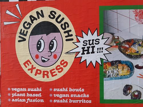 Poster in front of the shop at Vegan Sushi Express in Rotterdam