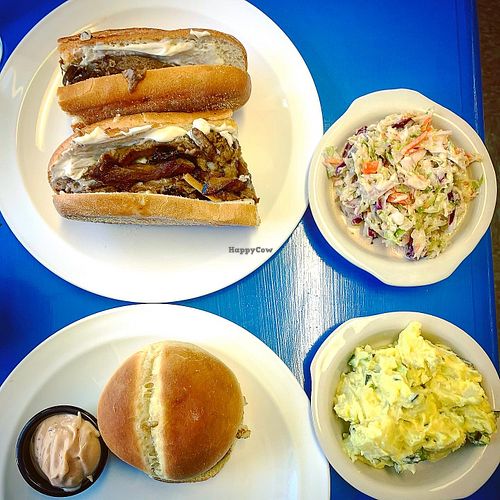 Philly, coleslaw. Crabless cake, potato salad  at Earth Based Cafe in Martinsburg