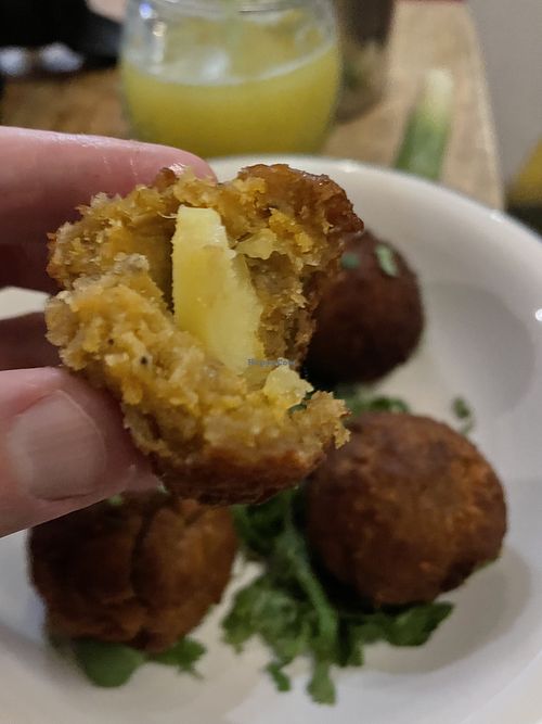 Banana cheese balls at Plant Base in Lisbon