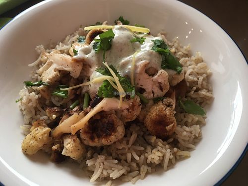 Smoked cauliflower
Smoked cauliflower, lemon, cilantro and spices with basmati rice and yogurt sauce at Plant Base in Lisbon