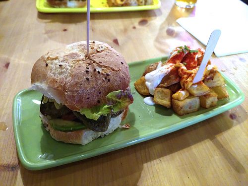 Burger and bravas at Cat Bar in Barcelona