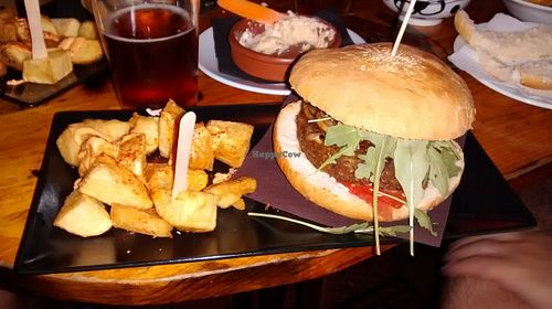 Burger and patatas at Cat Bar in Barcelona