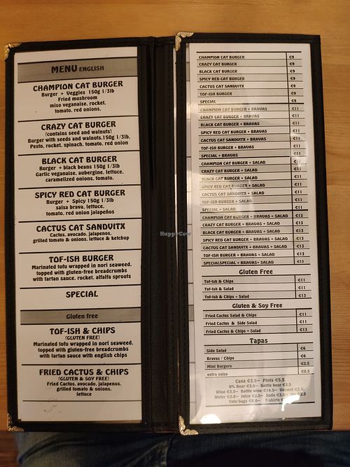 Menu at Cat Bar in Barcelona