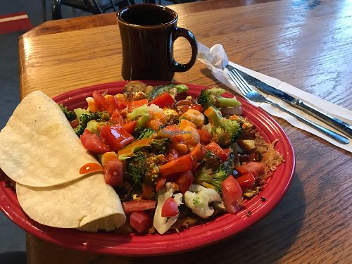 full vegan helter skelter with corn tortillas at Hard Times Cafe in Minneapolis