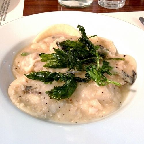 Pumpkin ravioli with cannellini beans and sage at Amico Bio in London
