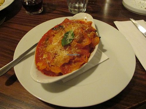 Vegetarian pasta with tomato and cheese at Amico Bio in London