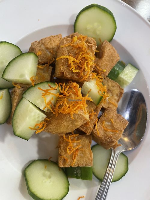 Tofu appetizer, spicy sauce on the side   at Veggie House  in Chicago