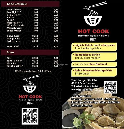 Speisekarte at HotCook in Oberhausen