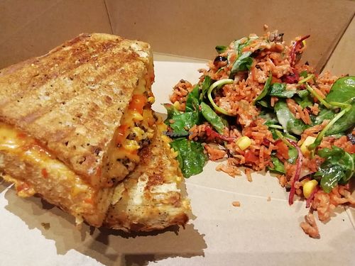 Cheesy chicken toastie and side salad at Cosy Jazz Cafe in Blackpool