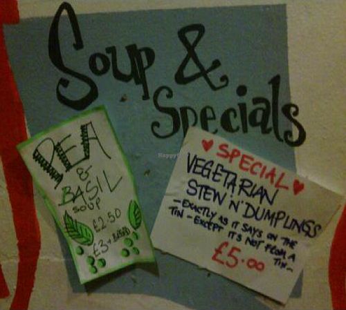 Soup and specials board at Nexus Art Cafe in Manchester