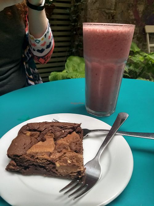 Brownies and smoothie at Nexus Art Cafe in Manchester