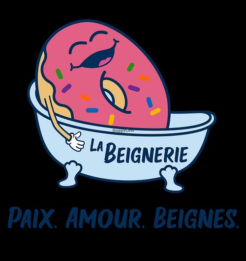 La Beignerie logo and slogan. Peace, Love, Donuts! at La Beignerie in Montreal