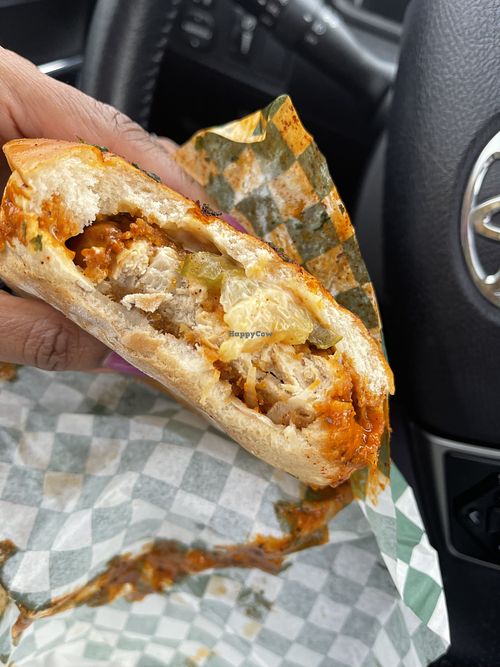 Inside the Nashville Hot Chicken sandwich  #Veganuary at Royally Baked in St Peters