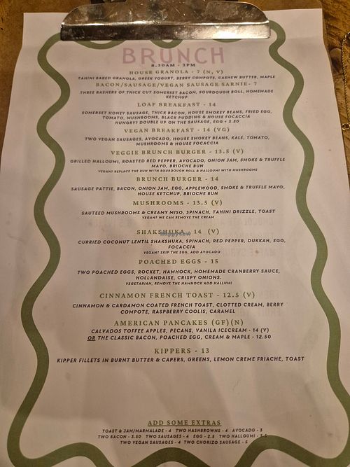 Menu, Dec 2025 at Loaf in Wells