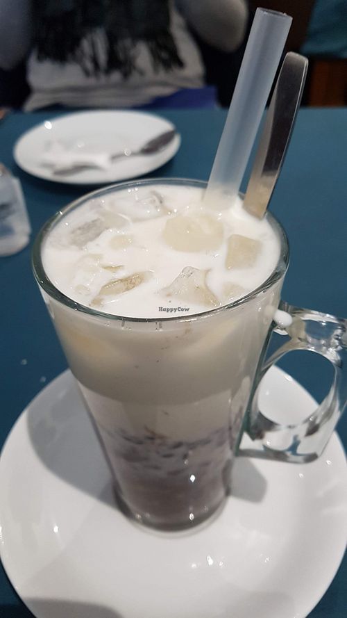 Soy milk with red beans at In Cafe & Restaurant in Cardiff